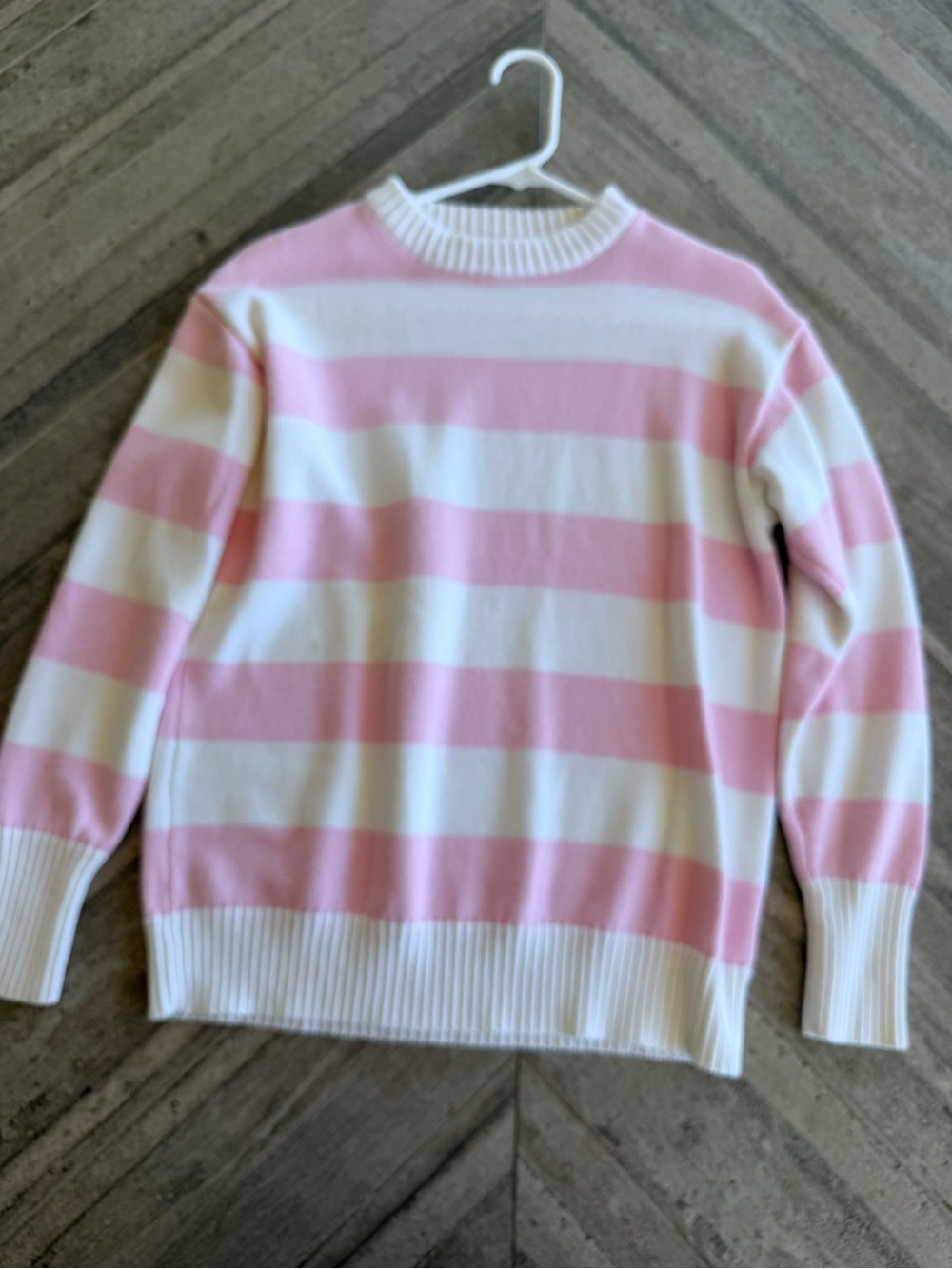 Striped Crewneck Sweater - Pink and Whitr